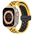 For Apple Watch SE 2023 44mm Magnetic Buckle Silicone Watch Band(Yellow Black)