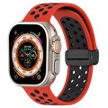 For Apple Watch Ultra 2 49mm Magnetic Buckle Silicone Watch Band(Red Black)