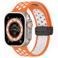For Apple Watch Series 9 45mm Magnetic Buckle Silicone Watch Band(Orange White)