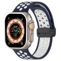For Apple Watch Series 9 41mm Magnetic Buckle Silicone Watch Band(Navy White)