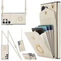 For Samsung Galaxy S24 Ultra 5G Rhombic Texture Card Bag Phone Case with Long Lanyard(White)