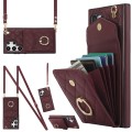 For Samsung Galaxy S24 Ultra 5G Rhombic Texture Card Bag Phone Case with Long Lanyard(Wine Red)