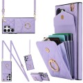 For Samsung Galaxy S24 Ultra 5G Rhombic Texture Card Bag Phone Case with Long Lanyard(Light Purple)