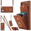 For Samsung Galaxy S24 Ultra 5G Rhombic Texture Card Bag Phone Case with Long Lanyard(Brown)