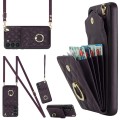 For Samsung Galaxy S24 5G Rhombic Texture Card Bag Phone Case with Long Lanyard(Dark Purple)