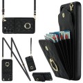 For Samsung Galaxy S24+ 5G Rhombic Texture Card Bag Phone Case with Long Lanyard(Black)