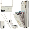 For Samsung Galaxy S24+ 5G Rhombic Texture Card Bag Phone Case with Long Lanyard(White)