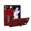 For Samsung Galaxy Z Flip4 Black Edge Leopard Phone Case with Holder(Red)