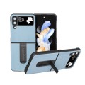 For Samsung Galaxy Z Flip4 Black Edge Genuine Leather Mino Phone Case with Holder(Blue)