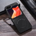 For Samsung Galaxy Z Flip5 Magsafe Magnetic Ring Leather Texture Phone Case(Black)