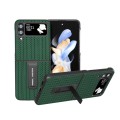 For Samsung Galaxy Z Flip4 Genuine Leather Luxury Series Phone Case with Holder(Night Green)