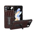 For Samsung Galaxy Z Flip4 ABEEL Genuine Leather Crocodile Pattern Phone Case with Holder(Coffee)