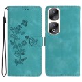 For Honor 90 Pro Flower Butterfly Embossing Pattern Leather Phone Case(Sky Blue)