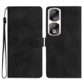 For Honor 90 Pro Flower Butterfly Embossing Pattern Leather Phone Case(Black)