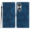 For Honor 90 Flower Butterfly Embossing Pattern Leather Phone Case(Blue)