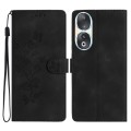 For Honor 90 Flower Butterfly Embossing Pattern Leather Phone Case(Black)