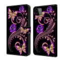 For Samsung Galaxy A22 5G Crystal 3D Shockproof Protective Leather Phone Case(Purple Flower Butterfl