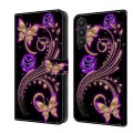 For Samsung Galaxy A34 5G Crystal 3D Shockproof Protective Leather Phone Case(Purple Flower Butterfl