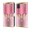 For Samsung Galaxy A51 4G Crystal 3D Shockproof Protective Leather Phone Case(Pink Bottom Butterfly)