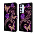 For Samsung Galaxy A54 5G Crystal 3D Shockproof Protective Leather Phone Case(Purple Flower Butterfl