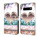 For Samsung Galaxy S10 Crystal 3D Shockproof Protective Leather Phone Case(Pink Diamond Heart)