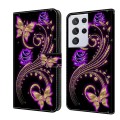 For Samsung Galaxy S21 Ultra Crystal 3D Shockproof Protective Leather Phone Case(Purple Flower Butte