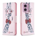For Motorola Moto G34 5G Colored Drawing Pattern Leather Phone Case(Giraffe)