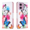 For Motorola Moto G34 5G Colored Drawing Pattern Leather Phone Case(Butterflies)