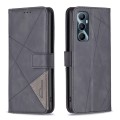 For Realme C65 4G Magnetic Buckle Rhombus Texture Leather Phone Case(Black)