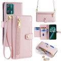 For Realme 9 Pro Sheep Texture Cross-body Zipper Wallet Leather Phone Case(Pink)