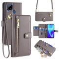 For Realme C15 Sheep Texture Cross-body Zipper Wallet Leather Phone Case(Grey)