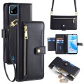 For Realme C20 Sheep Texture Cross-body Zipper Wallet Leather Phone Case(Black)