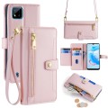 For Realme C20 Sheep Texture Cross-body Zipper Wallet Leather Phone Case(Pink)