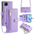 For Realme C20 Sheep Texture Cross-body Zipper Wallet Leather Phone Case(Purple)