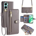 For Realme C33 4G Sheep Texture Cross-body Zipper Wallet Leather Phone Case(Grey)