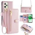 For Realme C35 Sheep Texture Cross-body Zipper Wallet Leather Phone Case(Pink)