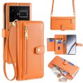 For Realme GT5 Sheep Texture Cross-body Zipper Wallet Leather Phone Case(Orange)