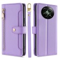 For Realme 12 5G Sheep Texture Cross-body Zipper Wallet Leather Phone Case(Purple)