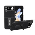For Samsung Galaxy Z Flip3 5G Cross Texture Genuine Leather Phone Case with Holder(Black)