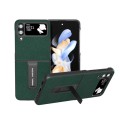 For Samsung Galaxy Z Flip3 5G Cross Texture Genuine Leather Phone Case with Holder(Green)