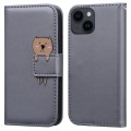 For iPhone 15 Plus Cartoon Buckle Horizontal Flip Leather Phone Case(Grey)
