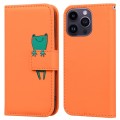 For iPhone 15 Pro Max Cartoon Buckle Horizontal Flip Leather Phone Case(Orange)