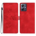 For Motorola Moto G14 4G Flower Butterfly Embossing Pattern Leather Phone Case(Red)