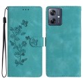For Motorola Moto G14 4G Flower Butterfly Embossing Pattern Leather Phone Case(Sky Blue)
