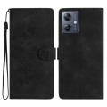 For Motorola Moto G14 4G Flower Butterfly Embossing Pattern Leather Phone Case(Black)