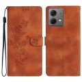 For Motorola Moto G84 5G Flower Butterfly Embossing Pattern Leather Phone Case(Brown)