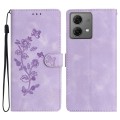 For Motorola Moto G84 5G Flower Butterfly Embossing Pattern Leather Phone Case(Purple)
