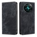 For Realme 12+ 5G RFID Anti-theft Brush Magnetic Leather Phone Case(Black)
