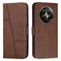 For Realme 12+ Stitching Calf Texture Buckle Leather Phone Case(Brown)