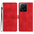 For Xiaomi 13T Flower Butterfly Embossing Pattern Leather Phone Case(Red)